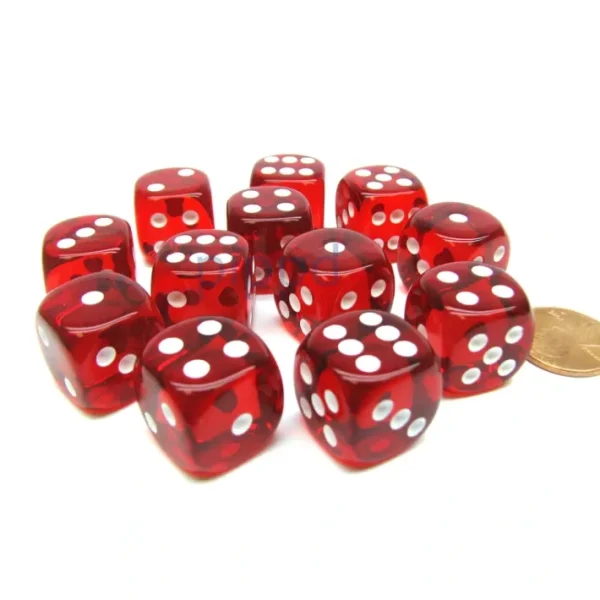 Translucent 16mm D6 Chessex Dice Block (12 Die) - Red with White Pips - Your Source for Gaming Essentials Best