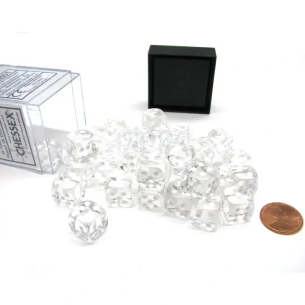 Translucent 12mm D6 Chessex Dice Block (36 Die) - Clear with White Pips - Your Source for Gaming Essentials Cheap