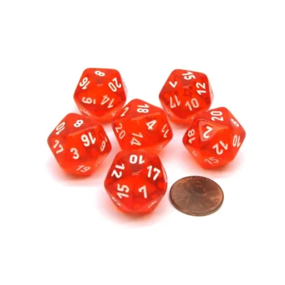 Translucent 20mm D20 Chessex Dice, 6 Pieces - Orange-Red with White Numbers - Your Source for Gaming Essentials Discount