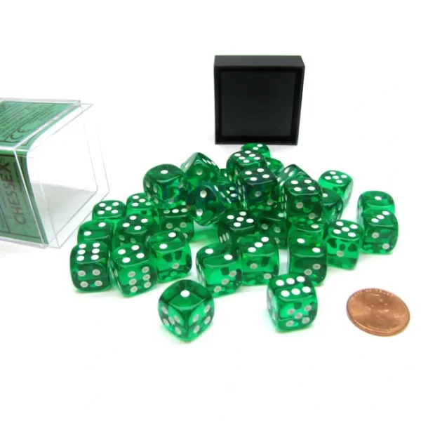 Translucent 12mm D6 Chessex Dice Block (36 Die) - Green with White Pips - Your Source for Gaming Essentials Best Sale