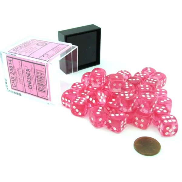 Translucent 12mm D6 Chessex Dice Block (36 Die) - Pink with White Pips - Your Source for Gaming Essentials New