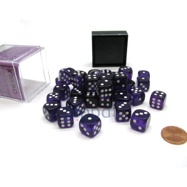 Translucent 12mm D6 Chessex Dice Block (36 Die) - Purple with White Pips - Your Source for Gaming Essentials Online