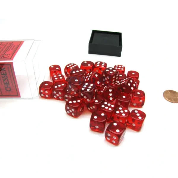Translucent 12mm D6 Chessex Dice Block (36 Die) - Red with White Pips - Your Source for Gaming Essentials Store