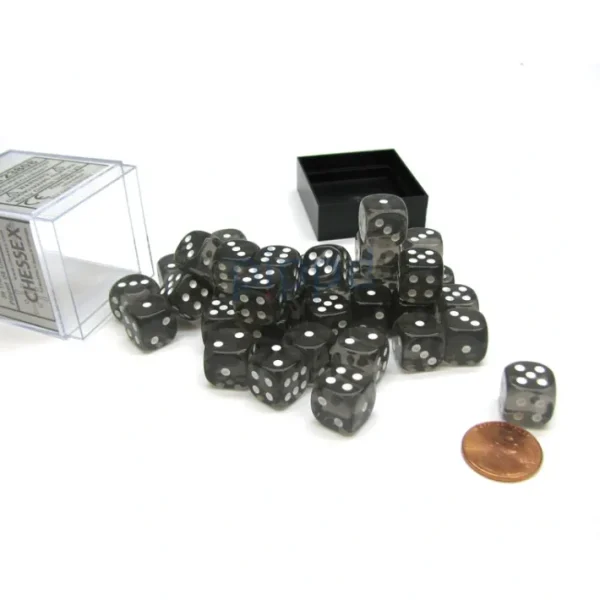 Translucent 12mm D6 Chessex Dice Block (36 Die) - Smoke with White Pips - Your Source for Gaming Essentials Sale