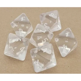 Translucent 25mm D8 Large Jumbo Dice, 6 Pieces - Clear with White Numbers - Your Source for Gaming Essentials Clearance