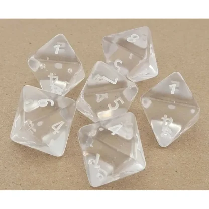 Translucent 25mm D8 Large Jumbo Dice, 6 Pieces - Clear with White Numbers - Your Source for Gaming Essentials Clearance