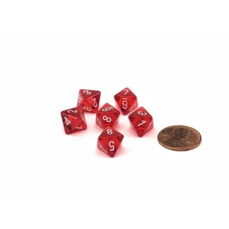 Translucent 9mm Mini 8 Sided D8 Dice, 6 Pieces - Red with White Numbers - Your Source for Gaming Essentials Clearance