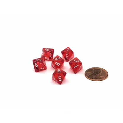 Translucent 9mm Mini 8 Sided D8 Dice, 6 Pieces - Red with White Numbers - Your Source for Gaming Essentials Clearance