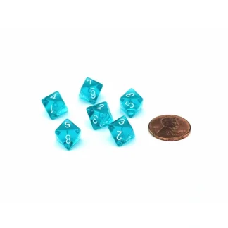 Translucent 9mm Mini 8 Sided D8 Dice, 6 Pieces - Teal with White Numbers - Your Source for Gaming Essentials Clearance