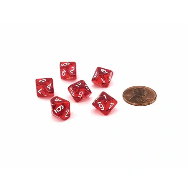 Translucent 10mm Mini 10 Sided D10 Dice, 6 Pieces - Red with White Numbers - Your Source for Gaming Essentials Best Sale
