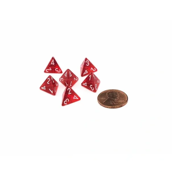 Translucent 12mm Mini 4 Sided D4 Dice, 6 Pieces - Red with White Numbers - Your Source for Gaming Essentials Flash Sale