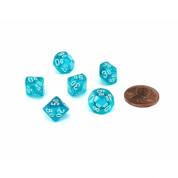 Translucent 10mm Mini Tens D10 Dice, 6 Pieces - Teal with White Numbers - Your Source for Gaming Essentials Hot