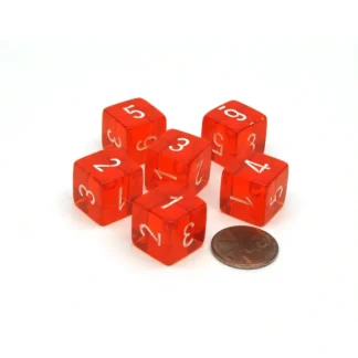 Translucent 15mm 6-Sided D6 Chessex Dice, 6 Pieces - Orange with White Numbers - Your Source for Gaming Essentials Fashion