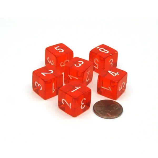 Translucent 15mm 6-Sided D6 Chessex Dice, 6 Pieces - Orange with White Numbers - Your Source for Gaming Essentials Fashion