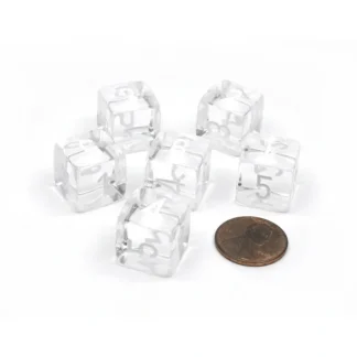 Translucent 15mm 6-Sided D6 Chessex Dice, 6 Pieces - Clear with White Numbers - Your Source for Gaming Essentials Flash Sale