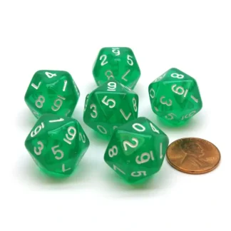 Translucent 18mm 20-Sided D10 Dice Numbered 0-9 Twice, 6 Pieces - Green - Your Source for Gaming Essentials Outlet