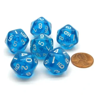 Translucent 18mm 20-Sided D10 Dice Numbered 0-9 Twice, 6 Pieces - Blue - Your Source for Gaming Essentials Hot