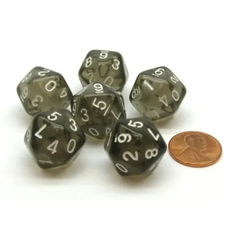 Translucent 18mm 20-Sided D10 Dice Numbered 0-9 Twice, 6 Pieces - Smoke - Your Source for Gaming Essentials Outlet