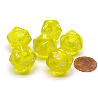 Translucent 18mm 20-Sided D10 Dice Numbered 0-9 Twice, 6 Pieces- Yellow - Your Source for Gaming Essentials Outlet