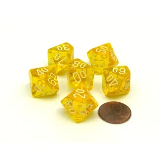Translucent 16mm Tens D10 (00-90) Chessex Dice 6 Pcs - Yellow with White Numbers - Your Source for Gaming Essentials Best Sale
