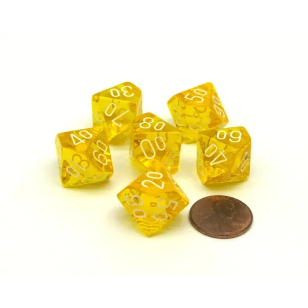 Translucent 16mm Tens D10 (00-90) Chessex Dice 6 Pcs - Yellow with White Numbers - Your Source for Gaming Essentials Best Sale