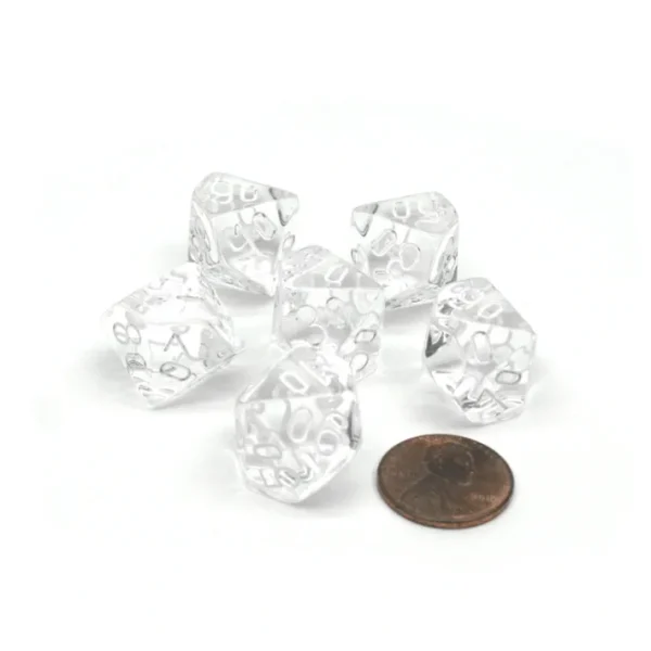 Translucent 16mm Tens D10 (00-90) Chessex Dice, 6 Pcs - Clear with White Numbers - Your Source for Gaming Essentials Best