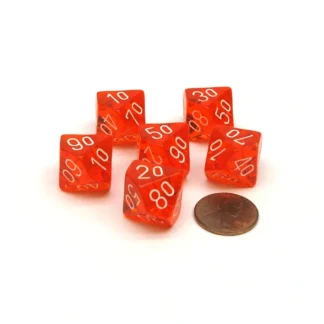 Translucent 16mm Tens D10 (00-90) Chessex Dice 6 Pcs - Orange with White Numbers - Your Source for Gaming Essentials Clearance