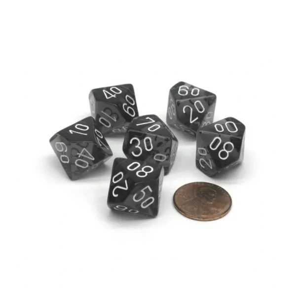 Translucent 16mm Tens D10 (00-90) Chessex Dice, 6 Pcs - Smoke with White Numbers - Your Source for Gaming Essentials Sale