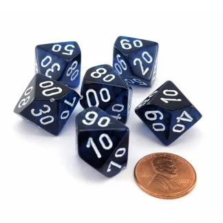 Translucent 16mm Tens D10 (00-90) Dice, 6 Pieces - Navy Blue with White Numbers - Your Source for Gaming Essentials Hot