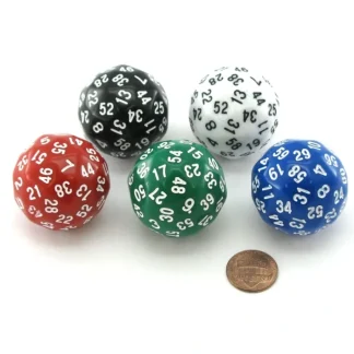 Tube of 5 D60 (60-Sided) 35mm Dice - 1 Each of Green White Blue Black Red - Your Source for Gaming Essentials Hot