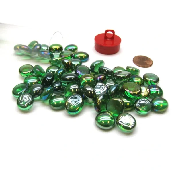 Tube of 40 Glass Gaming Stones (12-15mm) - Crystal Green Iridized - Your Source for Gaming Essentials Hot