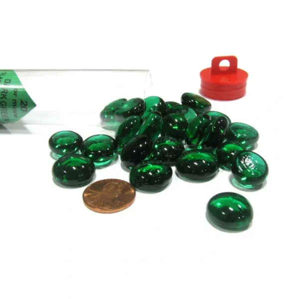 Tube of 40 Glass Gaming Stones (12-15mm) - Dark Green - Your Source for Gaming Essentials Best