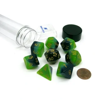 Tube of 7 Polyhedral RPG Sirius Dice with Bonus D20 - Green, Blue Translucent - Your Source for Gaming Essentials Hot