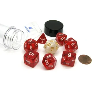 Tube of 7 Polyhedral RPG Sirius Dice with Bonus D20 - Translucent Red Resin - Your Source for Gaming Essentials Outlet