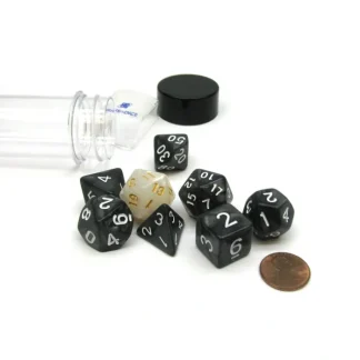 Tube of 7 Polyhedral RPG Sirius Dice with Bonus D20- Pearl Charcoal Grey Acrylic - Your Source for Gaming Essentials Online