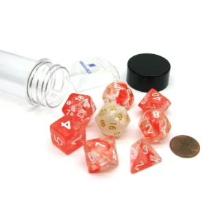 Tube of 7 Polyhedral RPG Sirius Dice with Bonus D20- Red Cloud Transparent Resin - Your Source for Gaming Essentials Best