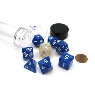 Tube of 7 Polyhedral RPG Sirius Dice with Bonus D20 - Pearl Blue Acrylic - Your Source for Gaming Essentials Cheap