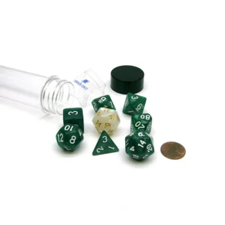 Tube of 7 Polyhedral RPG Sirius Dice with Bonus D20 - Pearl Green Acrylic - Your Source for Gaming Essentials New