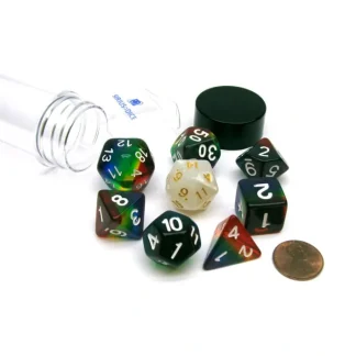 Tube of 7 Polyhedral RPG Sirius Dice with Bonus D20 - Rainbow Translucent Resin - Your Source for Gaming Essentials Outlet