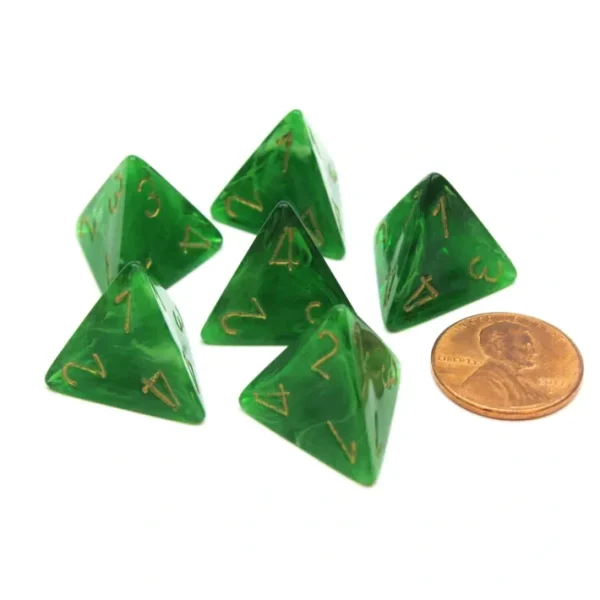 Vortex 18mm 4 Sided D4 Chessex Dice, 6 Pieces - Green with Gold - Your Source for Gaming Essentials Store