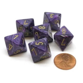 Vortex 15mm 8 Sided D8 Chessex Dice, 6 Pieces - Purple with Gold - Your Source for Gaming Essentials Online