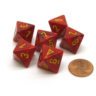 Vortex 15mm 8 Sided D8 Chessex Dice, 6 Pieces - Red with Yellow - Your Source for Gaming Essentials Cheap