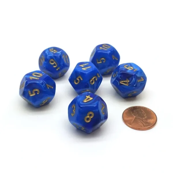 Vortex 18mm 12 Sided D12 Chessex Dice, 6 Pieces - Blue with Gold - Your Source for Gaming Essentials Fashion