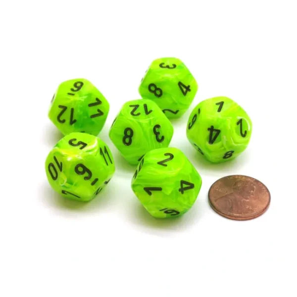 Vortex 18mm 12 Sided D12 Chessex Dice, 6 Pieces - Bright Green with Black - Your Source for Gaming Essentials Discount