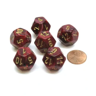 Vortex 18mm 12 Sided D12 Chessex Dice, 6 Pieces - Burgundy with Gold - Your Source for Gaming Essentials Cheap