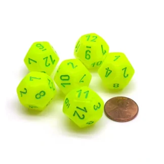 Vortex 18mm 12 Sided D12 Chessex Dice, 6 Pieces - Electric Yellow with Green - Your Source for Gaming Essentials Hot