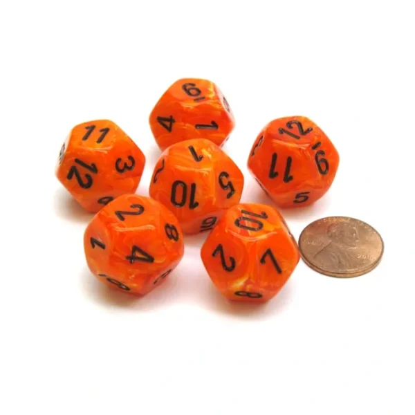 Vortex 18mm 12 Sided D12 Chessex Dice, 6 Pieces - Orange with Black - Your Source for Gaming Essentials Best Sale