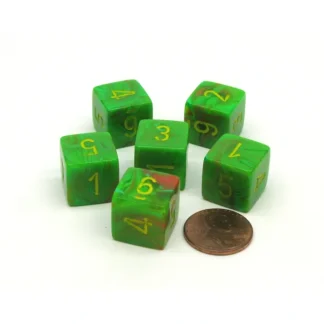 Vortex 15mm 6 Sided D6 Chessex Dice, 6 Pieces - Slime with Yellow Numbers - Your Source for Gaming Essentials Hot