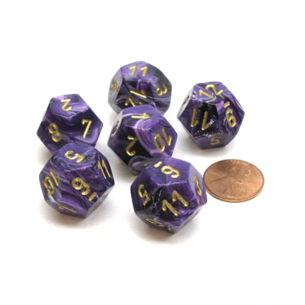 Vortex 18mm 12 Sided D12 Chessex Dice, 6 Pieces - Purple with Gold - Your Source for Gaming Essentials Flash Sale