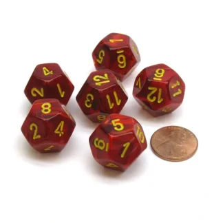 Vortex 18mm 12 Sided D12 Chessex Dice, 6 Pieces - Red with Yellow - Your Source for Gaming Essentials Clearance